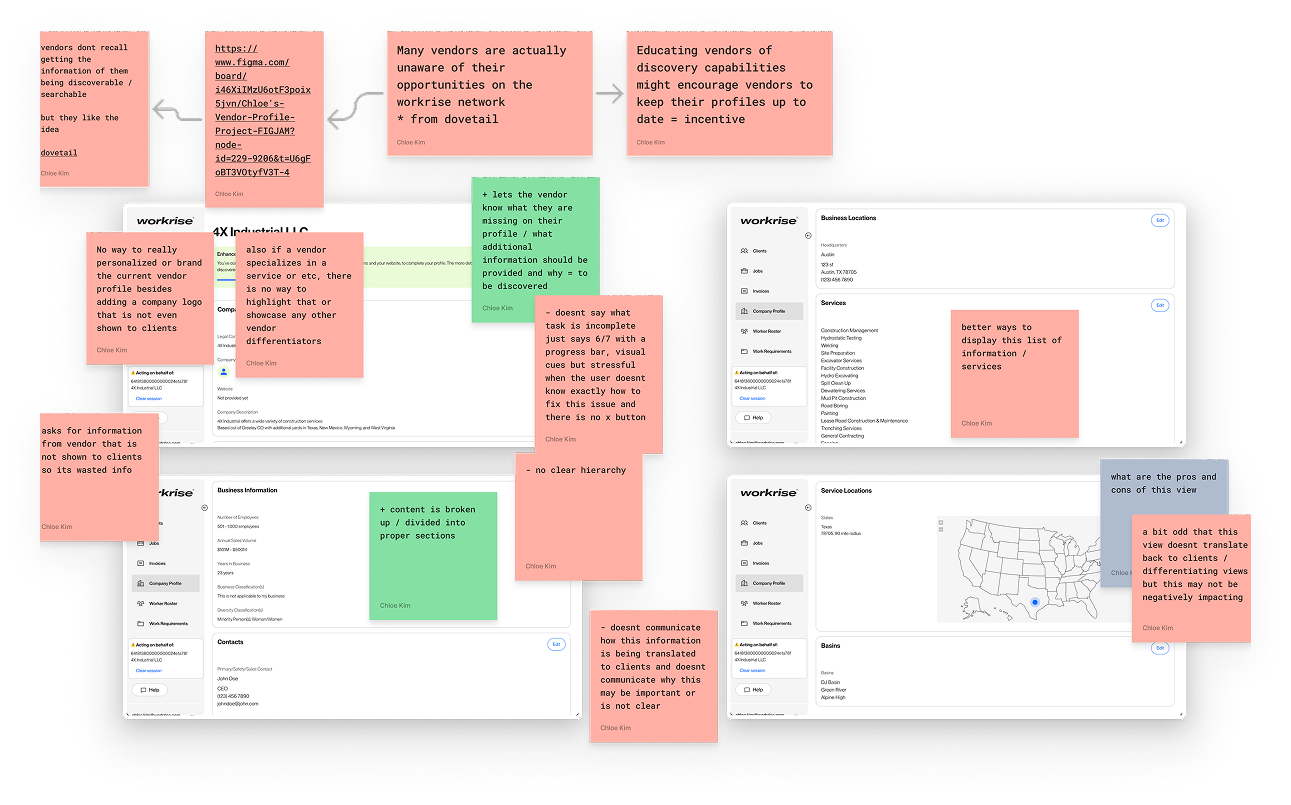 Current vendor profile experience audit